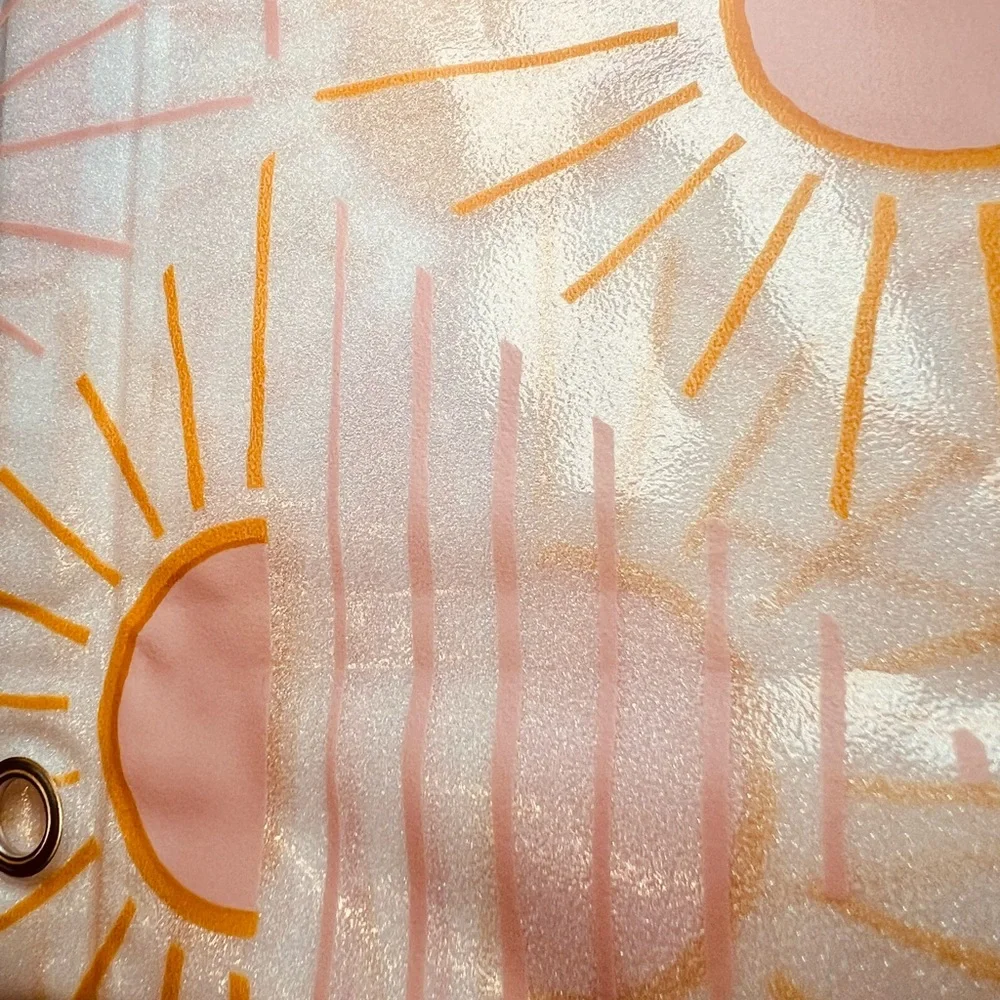 Golden Orange & Pink Sunshine Peva Glitter Shower Curtain Sun Sunburst